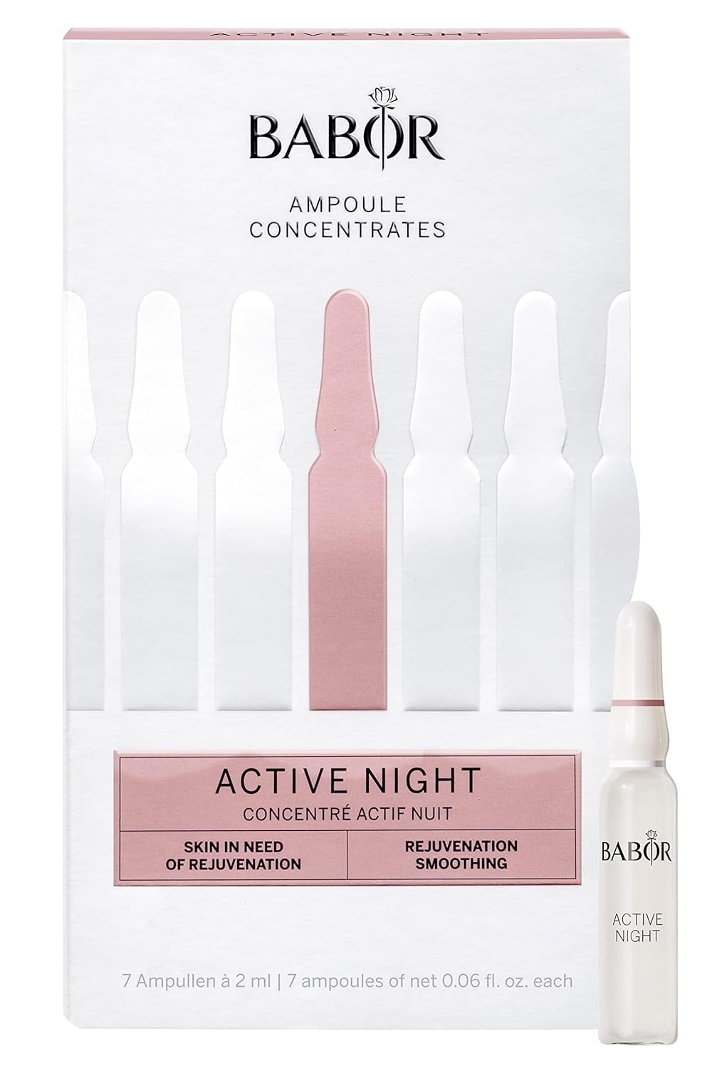 BABOR Active Night Ampoule Serum Concentrates, Hyaluronic Acid Serum, Hydrating Night Treatment, for Dry and Damaged Skin, Vegan, 0.28 oz.