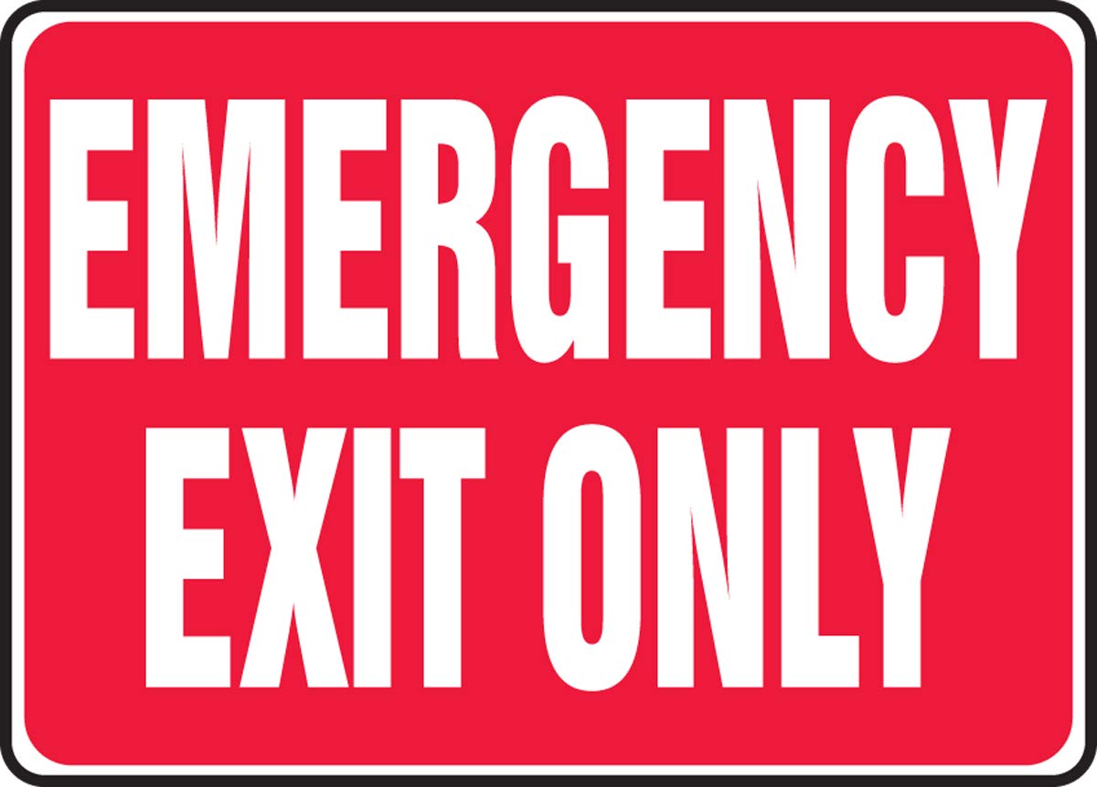 Accuform Signs MEXT586VS Adhesive Vinyl Safety Sign, Legend&#34;Emergency EXIT ONLY&#34;, 7&#34; Length x 10&#34; Width x 0.004&#34; Thickness, White on Red