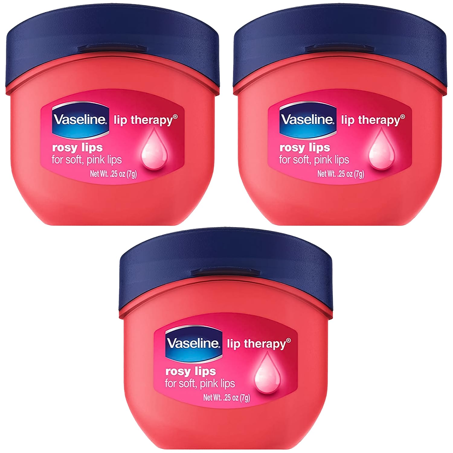 Vaseline Lip Therapy Rosy Lips 3-Pack – Mini Lip Balms for Soft, Pink Lips, 0.25 Oz Ea