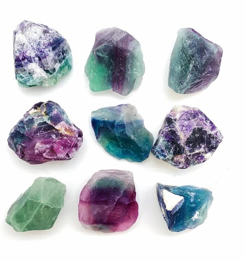 Simurg Raw Fluorite Stone 1lb ''A'' Grade Rainbow Fluorite Rough Crystal - Green Fluorite Rocks for Cabbing, Tumbling, Cutting, Lapidary, Polishing, Reiki Crystal Healing