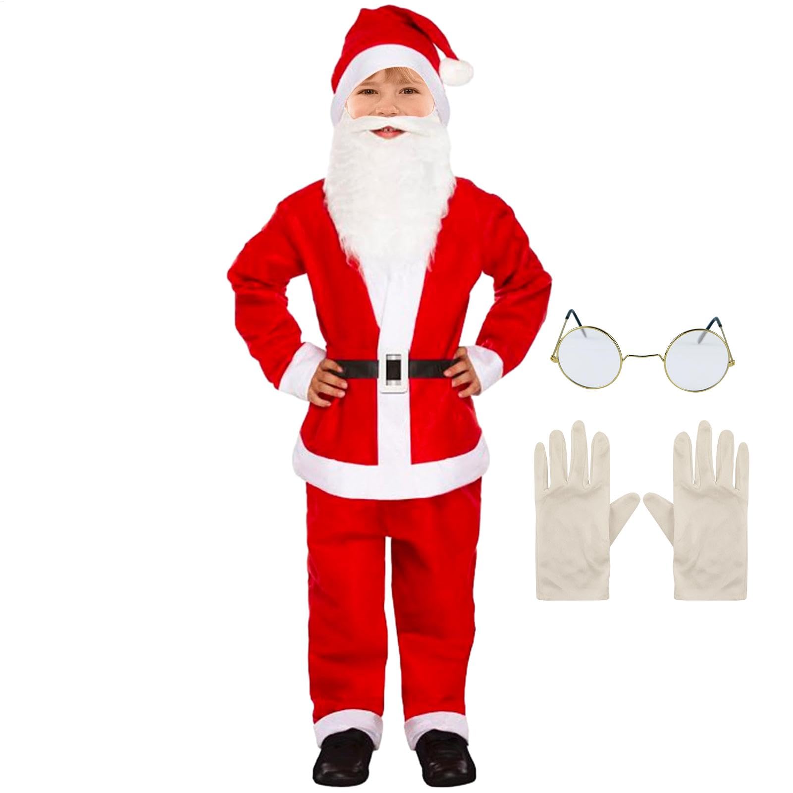 Dubbulon Boys Santa Claus Suit Red Costume - Santa Claus Cosplay Fancy Dress Outfits For Boys | Kids Father Christmas Outfit Fancy Dress Glasses Gloves, Santa Dress Up Costumes For 4-12 Years Kids