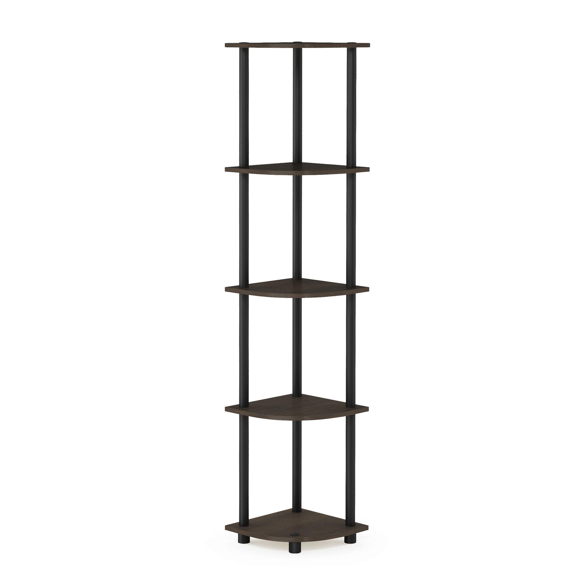 FurinnoTurn-N-Tube 5 Tier Corner Display Rack Multipurpose Shelving Unit, 1-Pack, Dark Brown Grain/Black