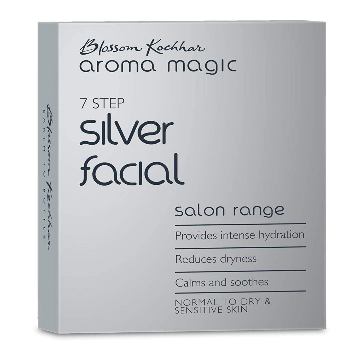 Aroma Magic Silver Facial Kit - Single Use | 7 Steps Skincare Set | Hydrating & Soothing Facial Kit | Nourish Dry & Sensitive Skin | Reveals a Radiant Glow