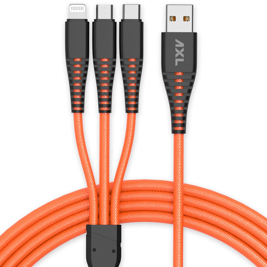 AXL Nylon Braided 3 in 1 Multifunction Charging Cable for Android, iOS and Type C Devices with 3A High Speed Charging – 1.2 Meter