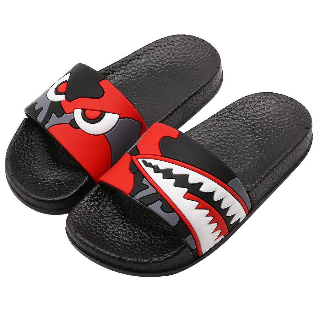 Namektch Boys Girls Summer Sandals, Anti-Slip Slide Lightweight Beach Water Shoes Shower Pool Home Slippers for Toddler Little Kids (12 Little Kid, Black Red)