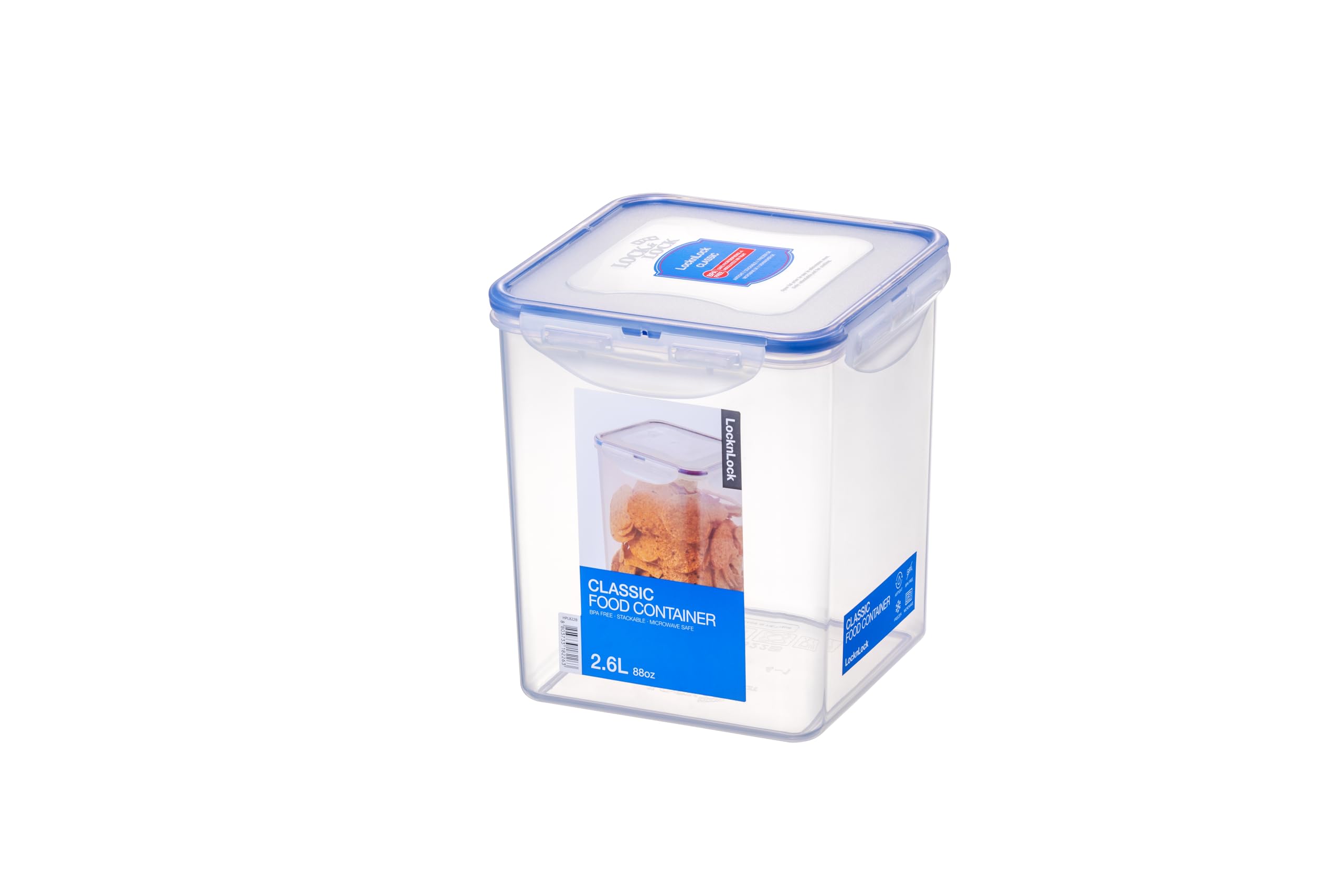 Locknlock-Hpl822B, Airtight Tall Food Storage Container, 88 Oz, Square, Clear Blue