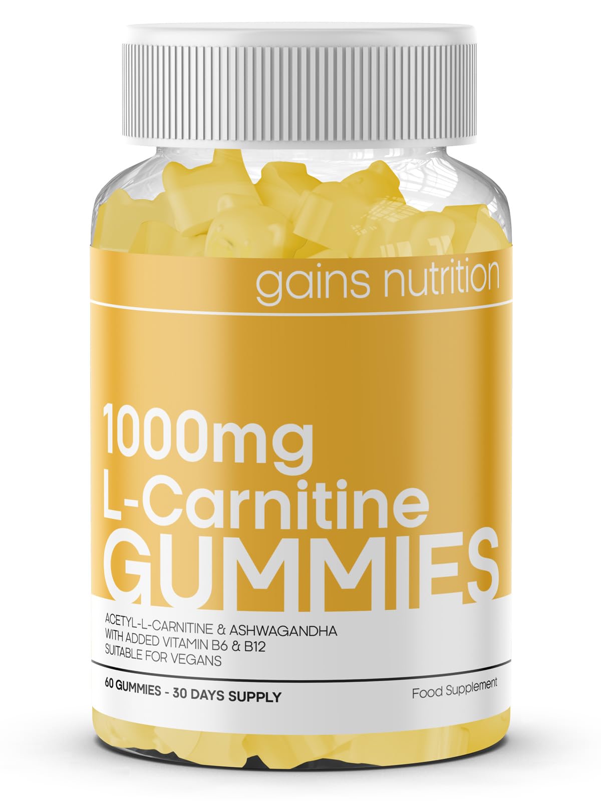 GN Acetyl L-Carnitine Gummies | 60 L carnitine Gummies for Men & Women - 1000mg Acetyl-L-Carnitine per Serving with Ashwagandha, Vitamins B6, B12 | Mango Flavour, Non-GMO & Suitable for Vegans