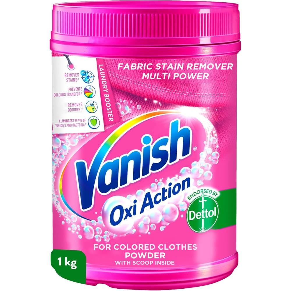 Vanish Laundry Stain Remover Oxi Action Powder for Colors & Whites, Can be Used With and Without Detergents, Additives & Fabric Softeners,1kg