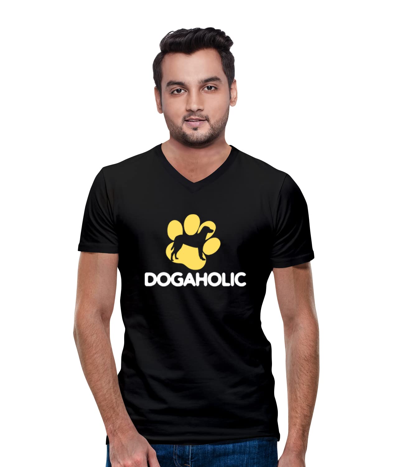 OPLU Men's Regular Fit Dogaholic Cotton Graphic Printed V Neck Half Sleeves T-Shirt. Trendy, Trending Tshirts, Offer, Discount, Pootlu, Sale.