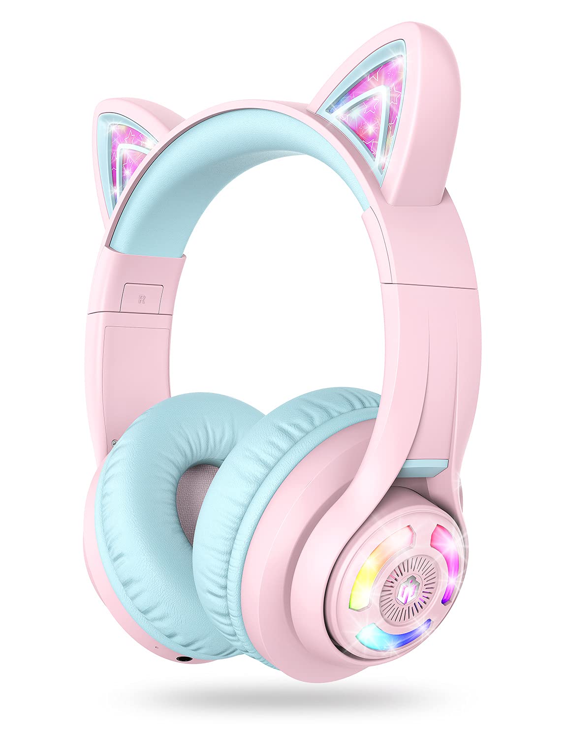 iClever Bluetooth Kids Headphones, BTH13 Cat Ear LED Light Up Kids Wireless Headphones, 50H Playtime, 74/85/94dB Volume Limiting Children Headphones with Microphone Over Ear for School/Tablet/PC