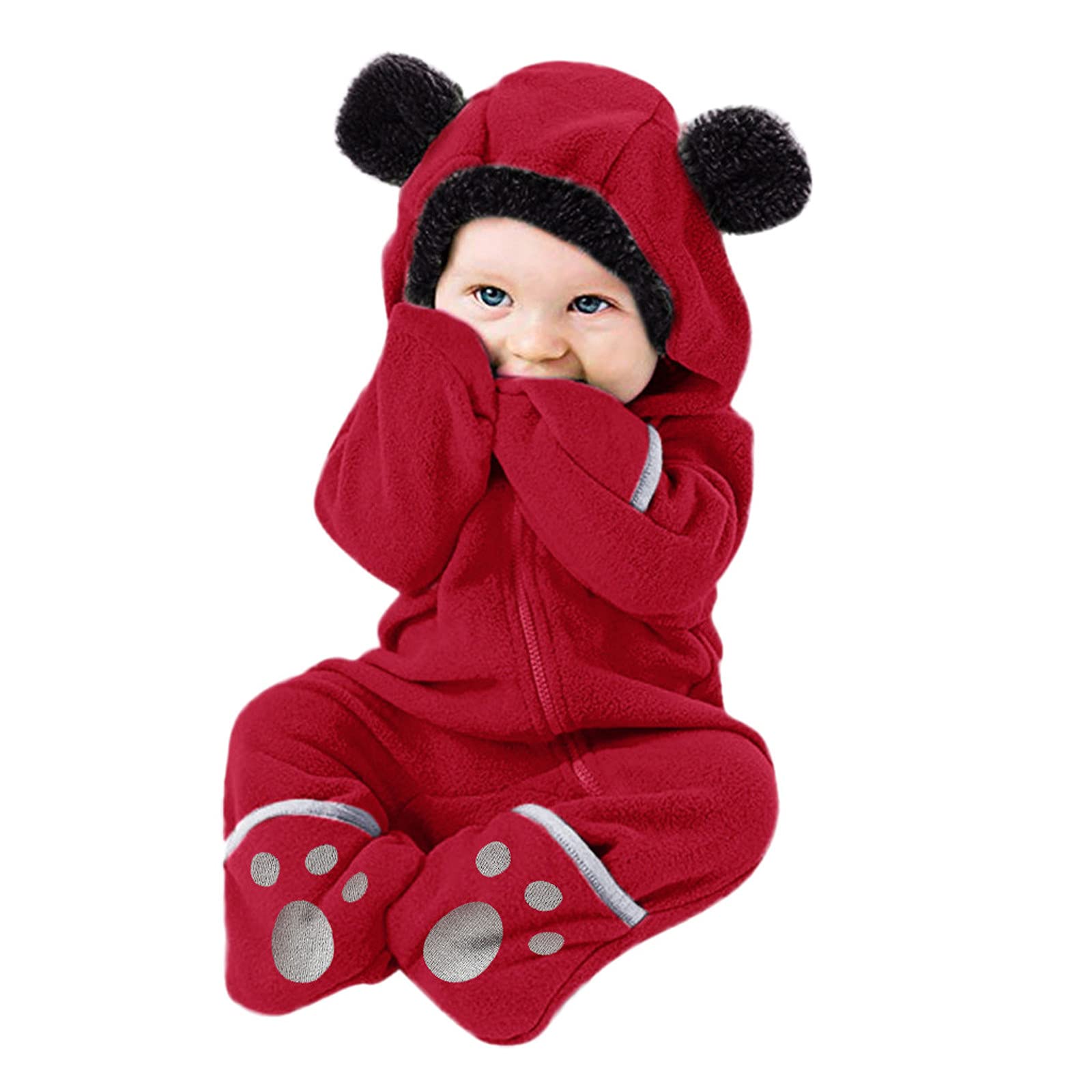 Digood Girls Hooded Coat Newborn Infant Baby Boy Bear Ears Footed Hooded Romper Fleece Jumpsuit Coat,Kids Cotton Outwear