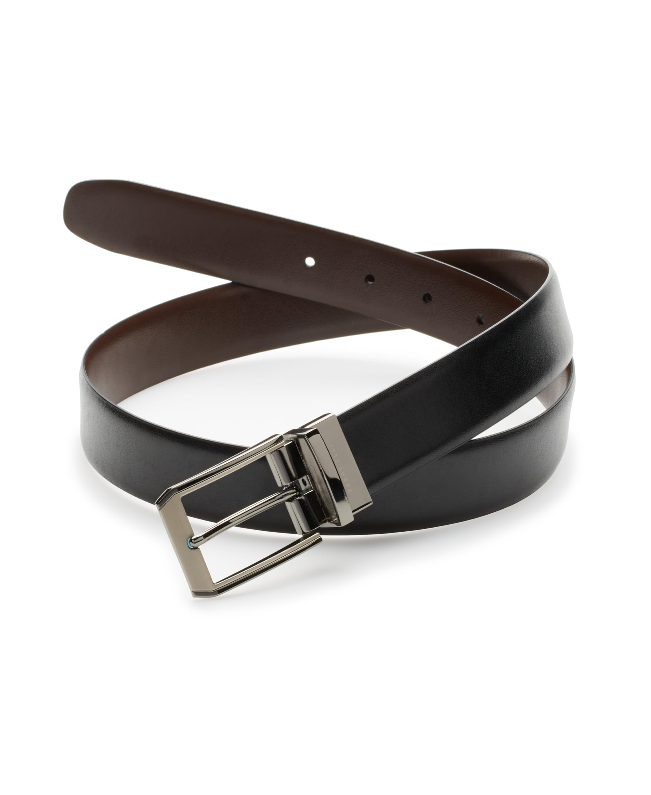 Perry Ellis Men's Portfolio 2-Tone Reversible Belt with Leather, Matte, Shine Buckle (Sizes 30-42 Inches)