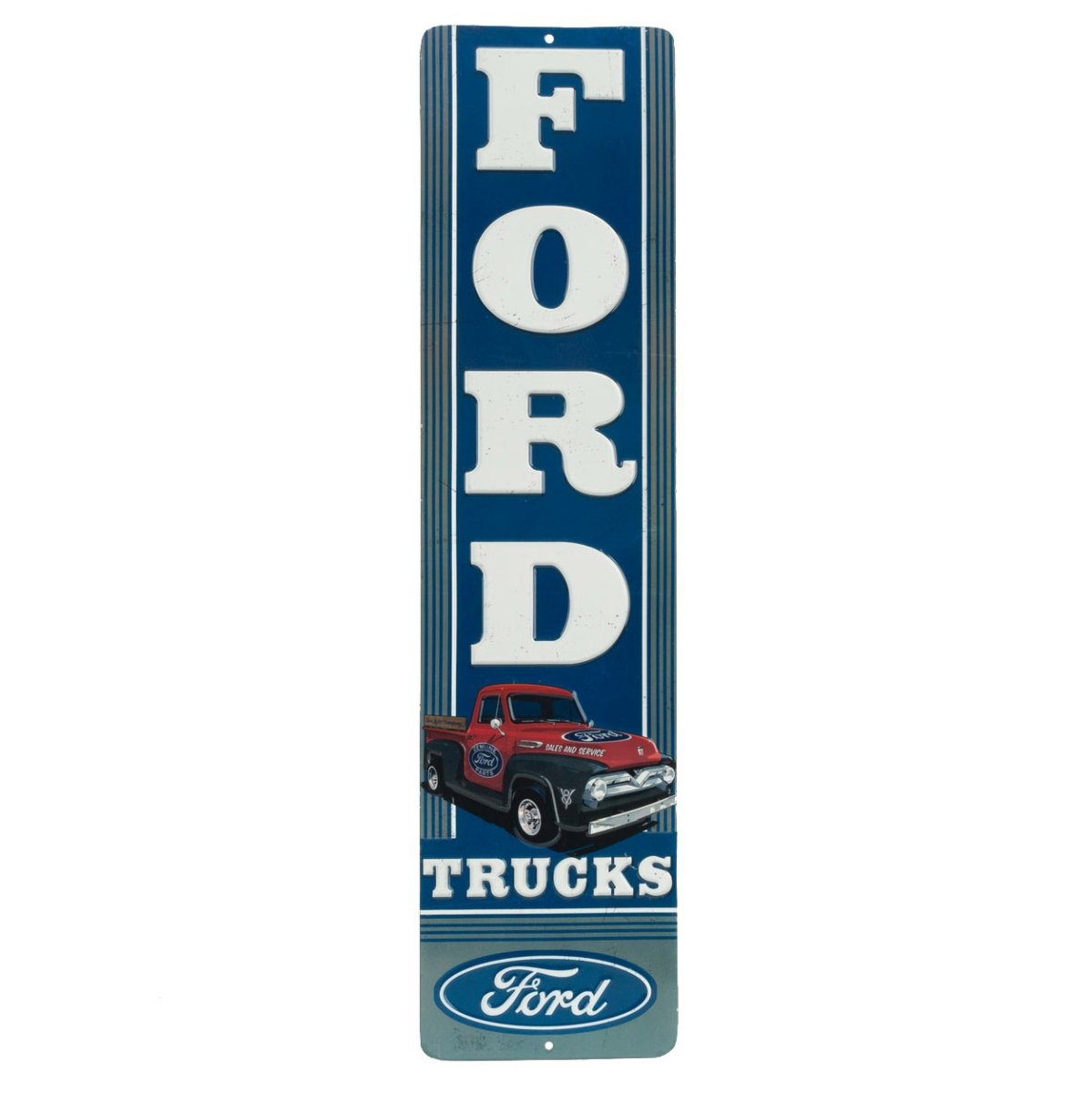 Ford Trucks Vertical Embossed Metal Sign - Vintage Ford Sign for Garage or Man Cave