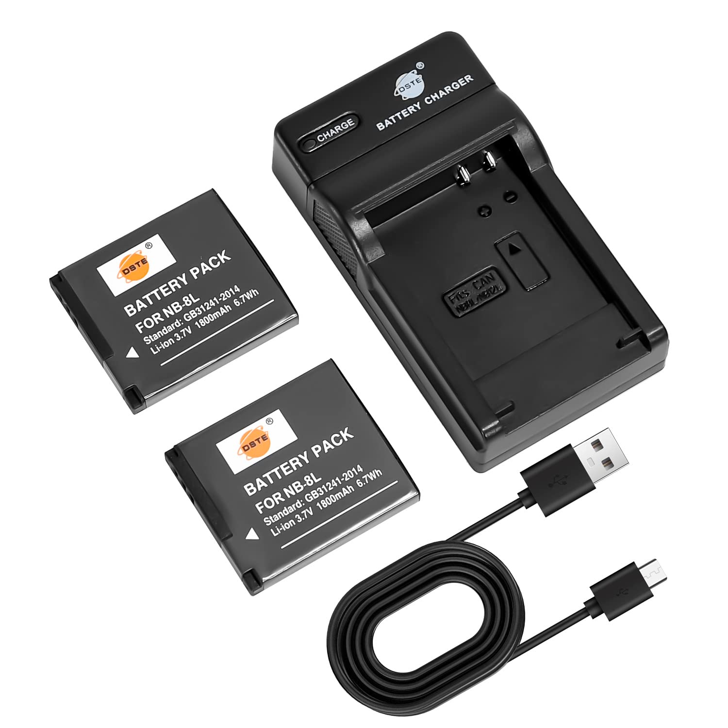 DSTE NB-8L Camera Battery (2-pack) and Charger Compatible with Canon PowerShot A2200, A3000, A3100, A3200, A3300