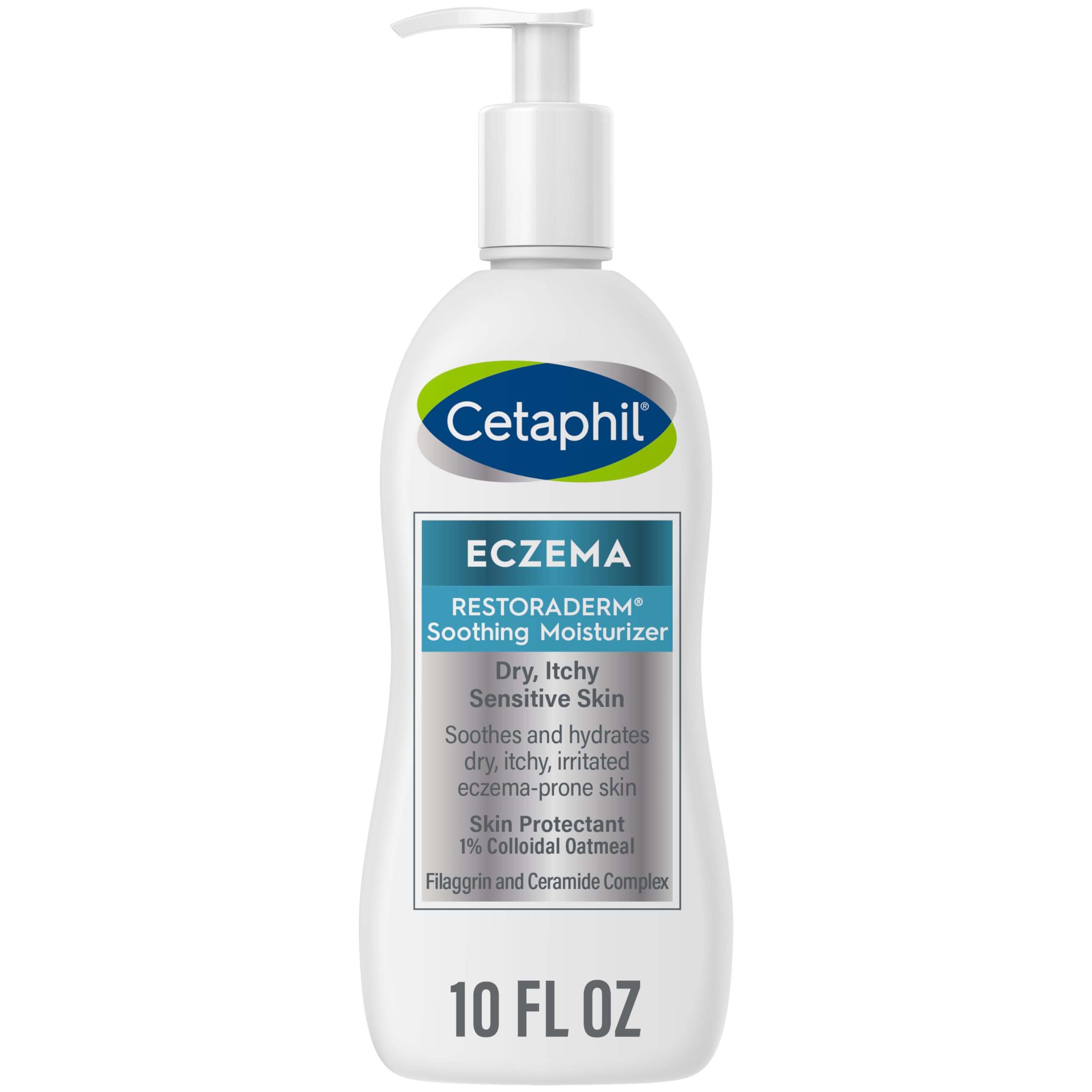 CETAPHIL RESTORADERM Soothing Moisturizer, For Eczema Prone Skin, 10 fl oz, For Dry, Itchy, Irritated Skin, 24Hr Hydration, No Added Fragrance