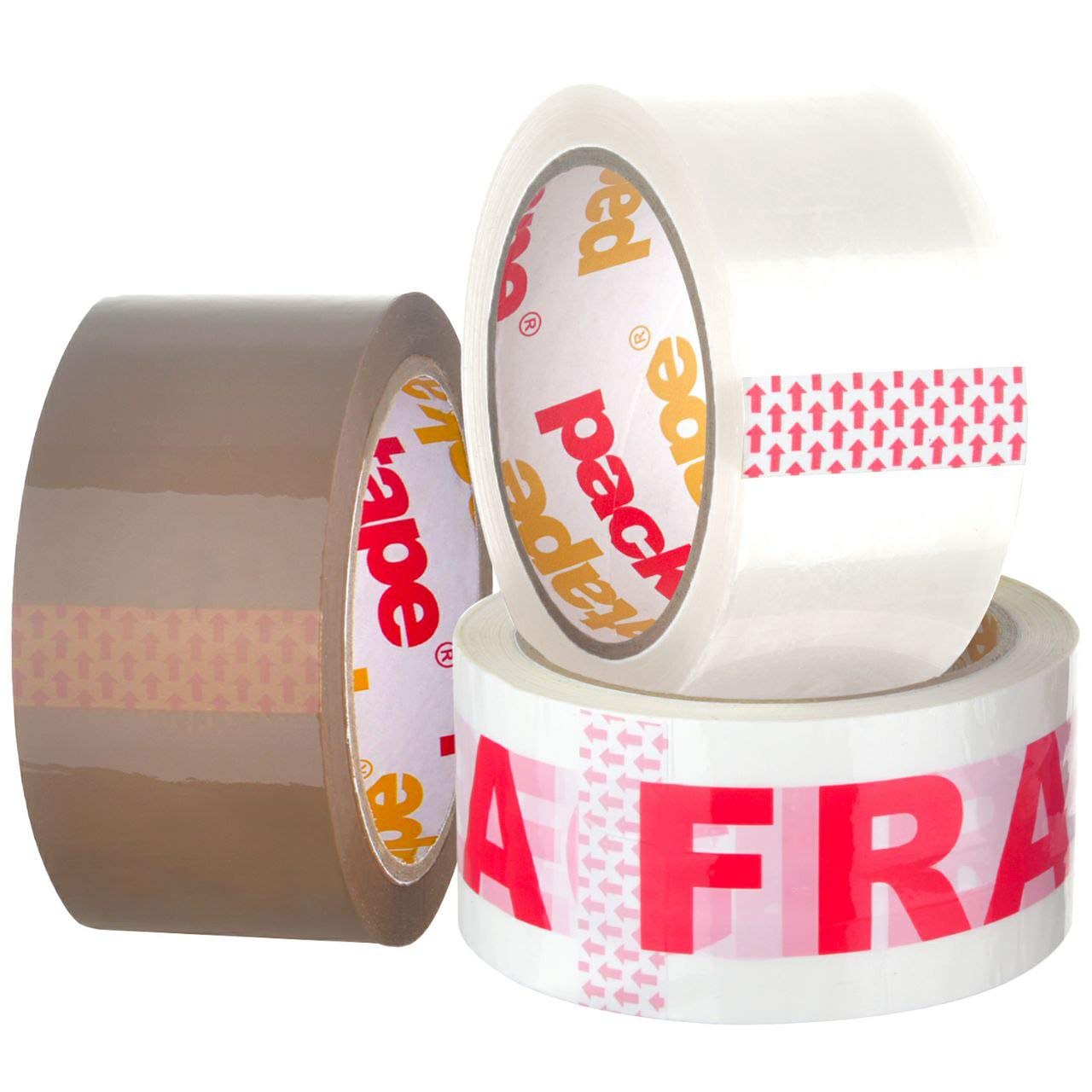 Packaging Tape General Purpose 3 Roll Pack 1 Brown Roll 1 Clear Roll 1 Fragile Roll 48mm x 66m Packatape