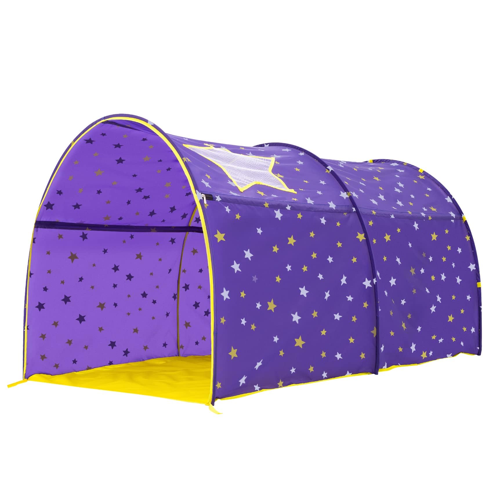 Alvantor Starlight Bed Canopy - Dream Kids Playhouse - Privacy Space for Twin Sleeping - Indoor Grow in The Dark Stars - Boys Girls Toddlers - Pop Up Portable Frame - Purple - Patent