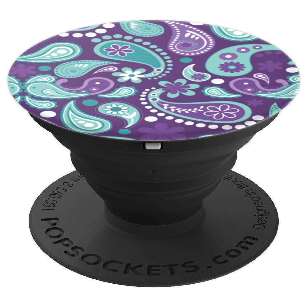 Floral Art Posh Paisley Pop Patterns MerchMade4YouPaisley Flowered Pattern Artistic Purple Lilac Teal Turquois PopSockets PopGrip: Swappable Grip for Phones & Tablets PopSockets Standard PopGrip