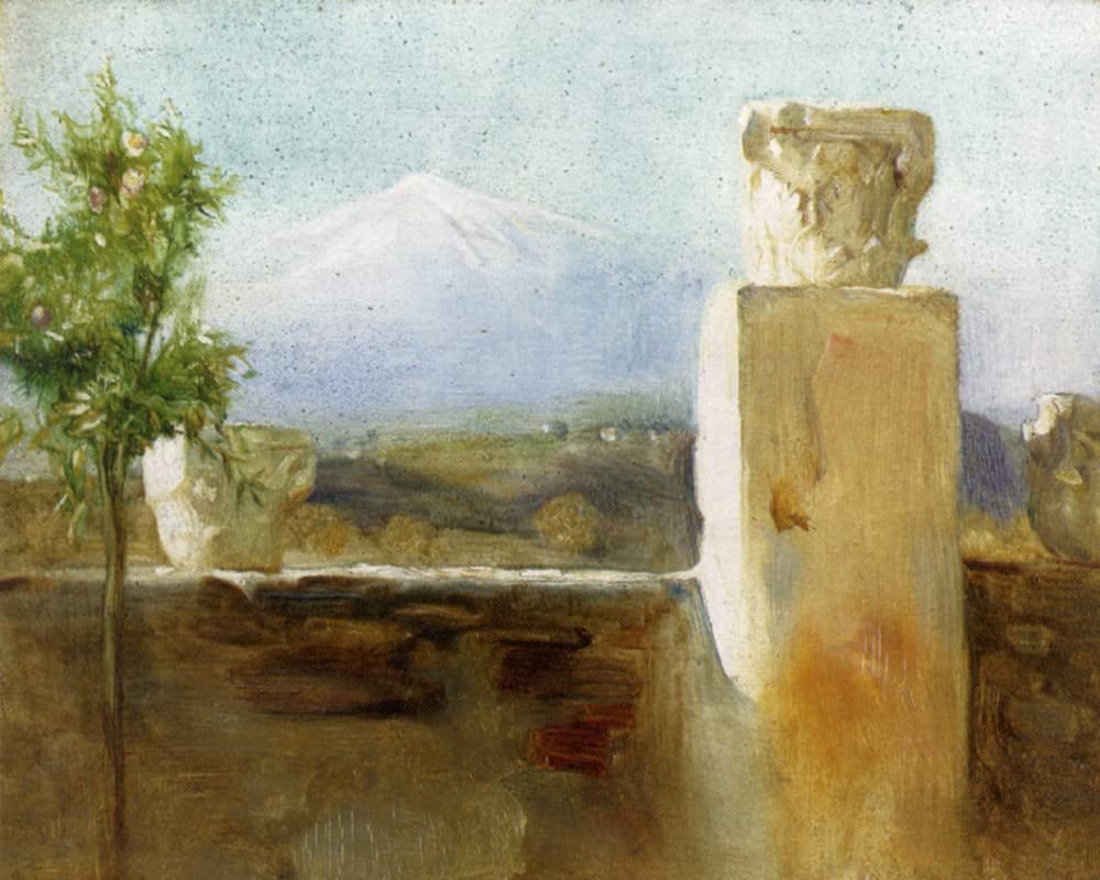 PSVDCTOO Famous Canvas Prints Mural Artwork Mount Etna From Taormina by Arthur Hacker Poster Artworks for Room Decor 60x90cm