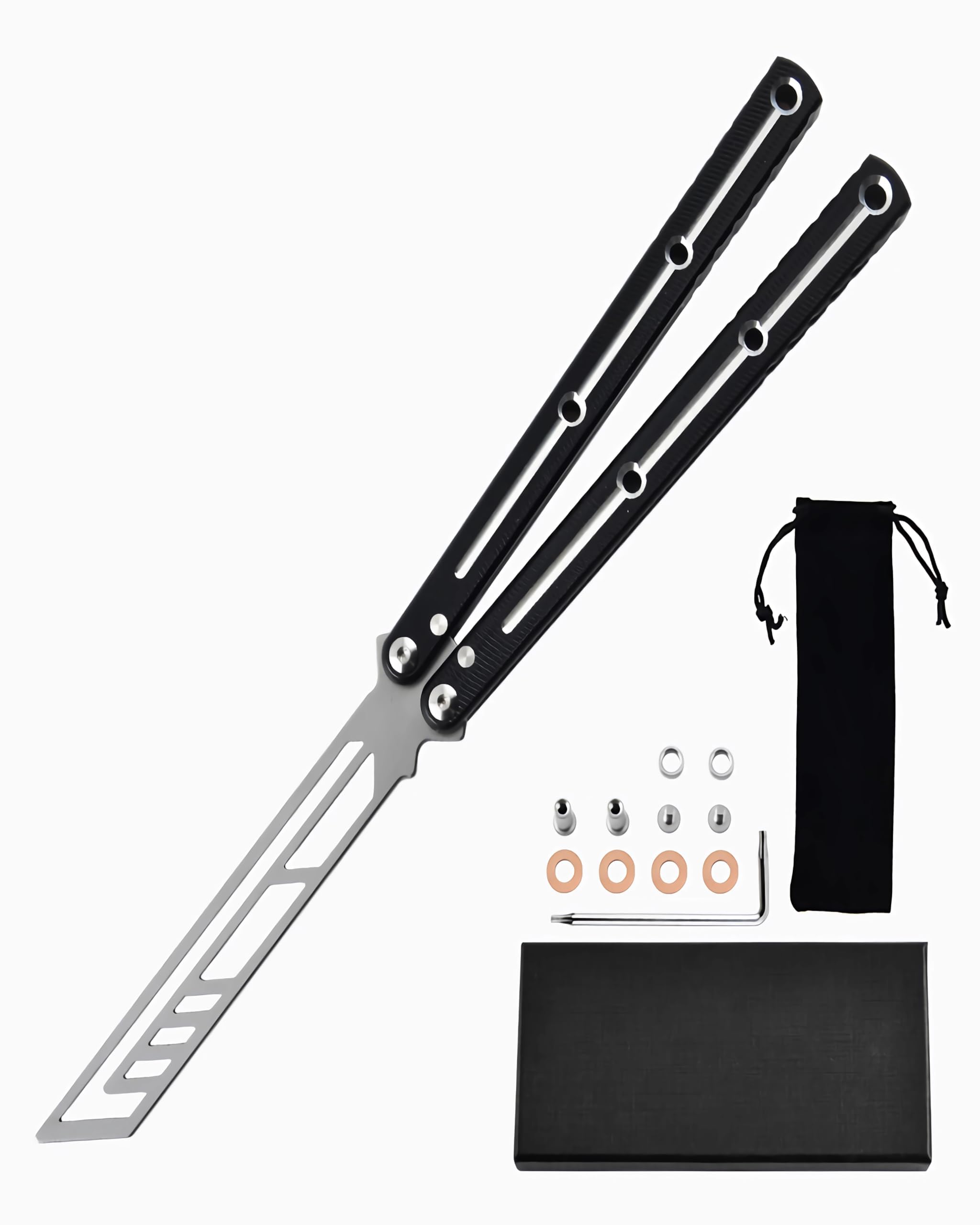 Butterfly Trainer – Balisong Trainer – Practice Butterfly – Balisong Butterfly Knives NOT Real NOT Sharp Blade – Black Dull Trick Butterfly – Butter Fly Training CSGO, HDD-ZH-005