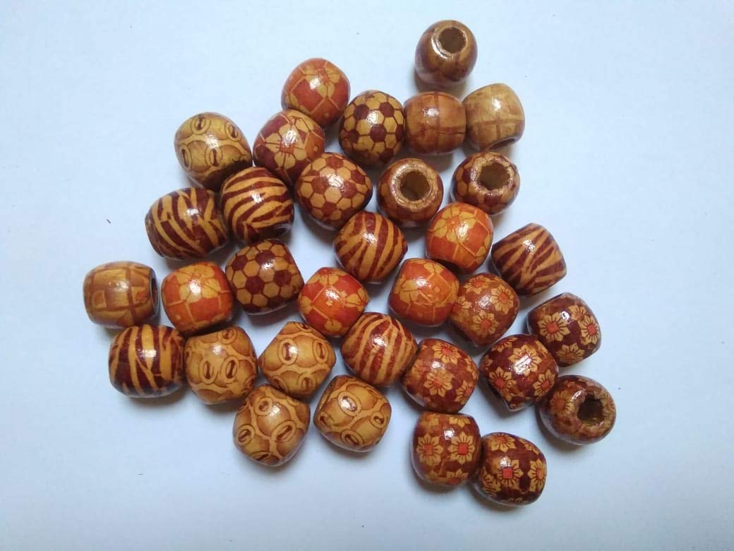 Wooden Silk-Thread Wrapping Pack of 50 Beads for Jewellery Making, Medium (Brown)