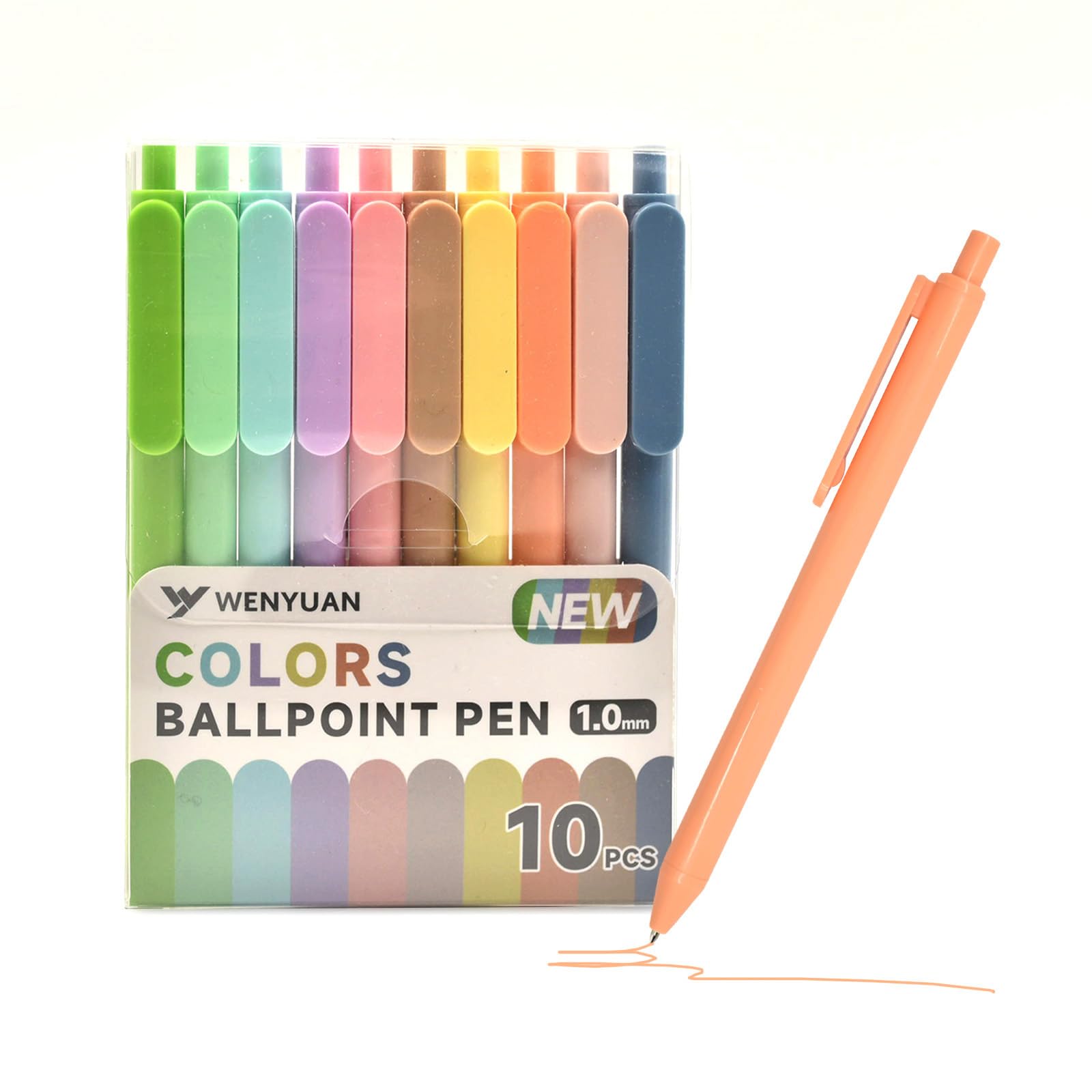 WY WENYUAN Colored Ballpoint Pens, 10 Pcs Retractable Pastel Ink Colors, Cute Pens 1.0mm Fine Point Quick Drying for Writing Drawing Journaling Note Taking School Office Home