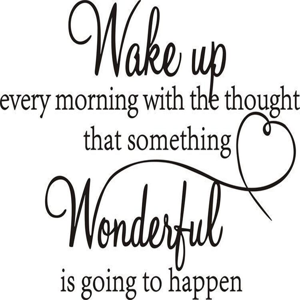 Home Find Inspirational Quote Wall Decal Wake up Every Morning with the Thought That Something Wonderful is Going to Happen Vinyl Wall Sticker Removable Motivational Wall Art Letters Words Decals for Bedroom Living Room.