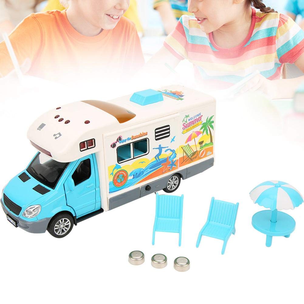 Music Function Model Van, Toy Caravan, Alloy Pull Back Function Lighting Function Boys for Children Kids Girls(blue)