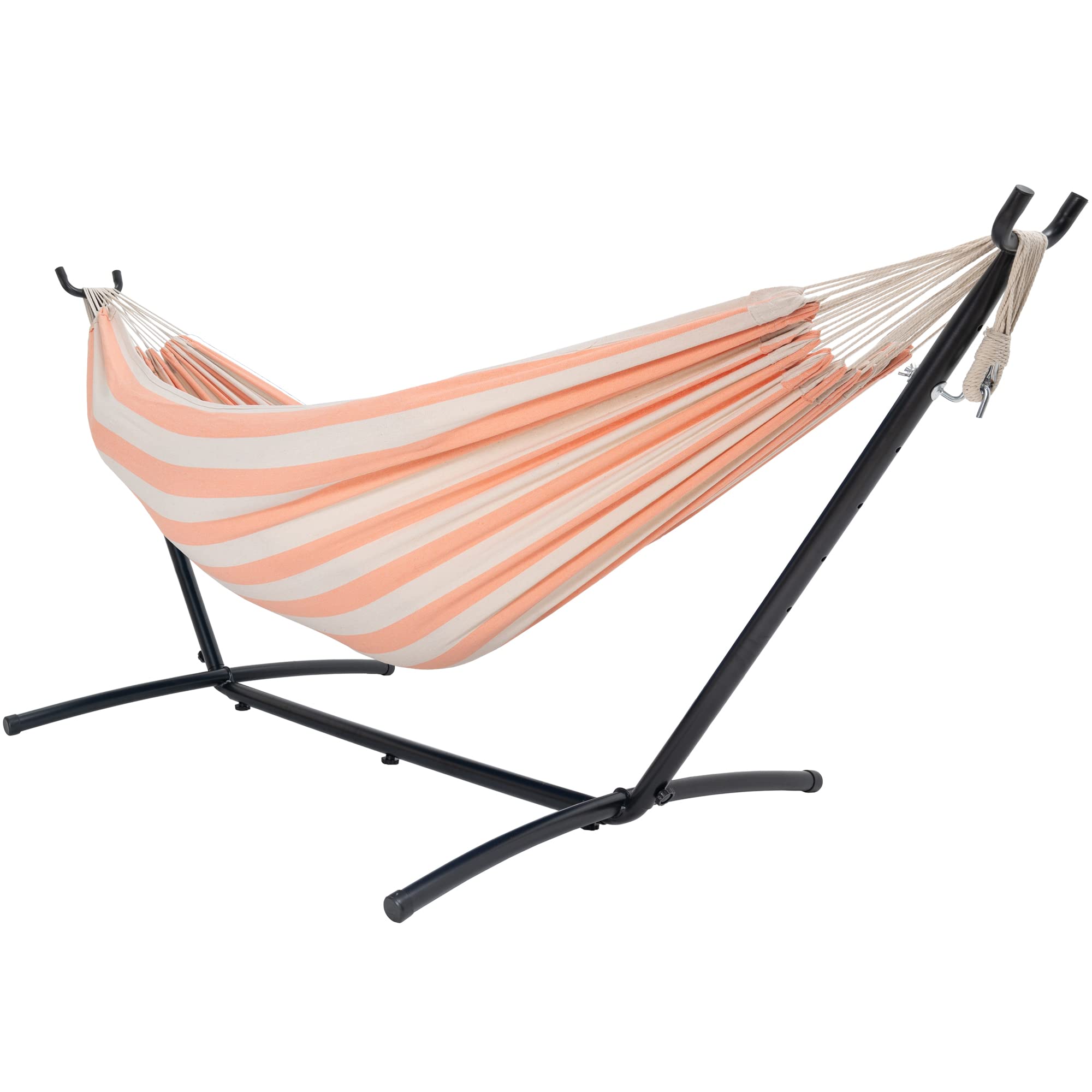 Lazy Daze Hammocks Double Hammock with 9ft Space-Saving Steel Stand Includes Portable Carrying Case, 450 Pounds Capacity (Orange White)