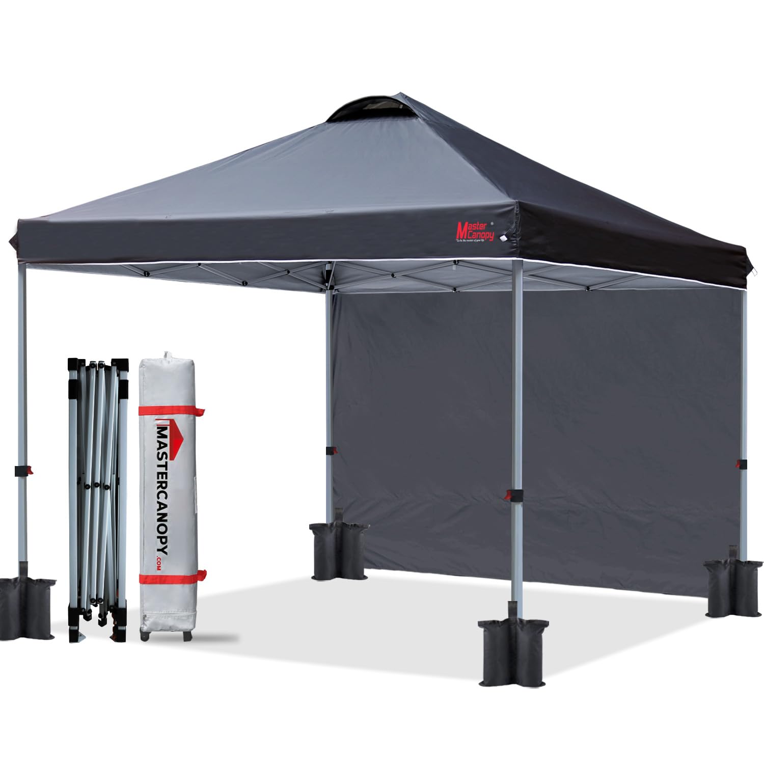 MasterCanopy Durable Ez Pop-up Gazebo Tent with 1 Sidewall(3x3M,Black)