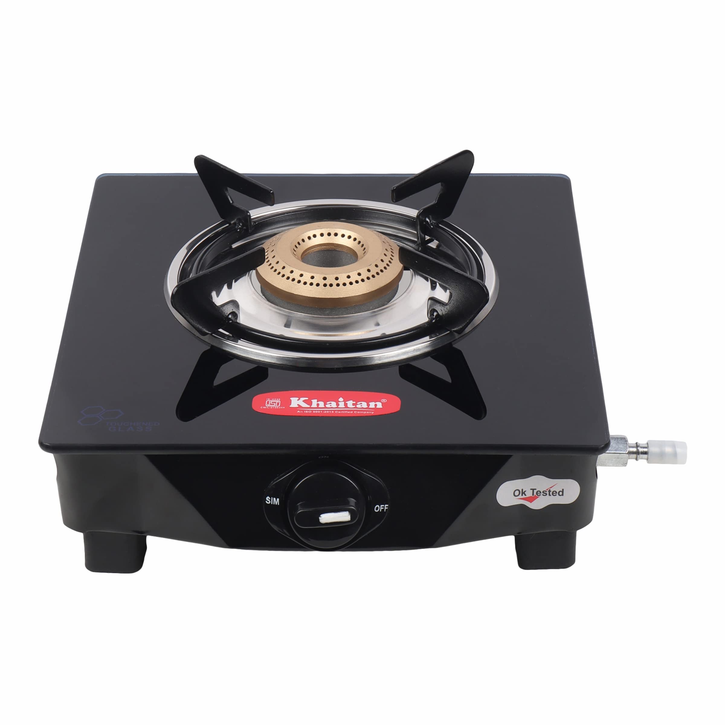 Khaitan 1 Burner BP Jio Black Toughened Glass | LPG Cooktop I Manual Ignition Stove| Ergonomic Knob|with 1 Year Warranty | Pan India Service| LP Gas Stove | ISI Approved (Black) (1 Burner)