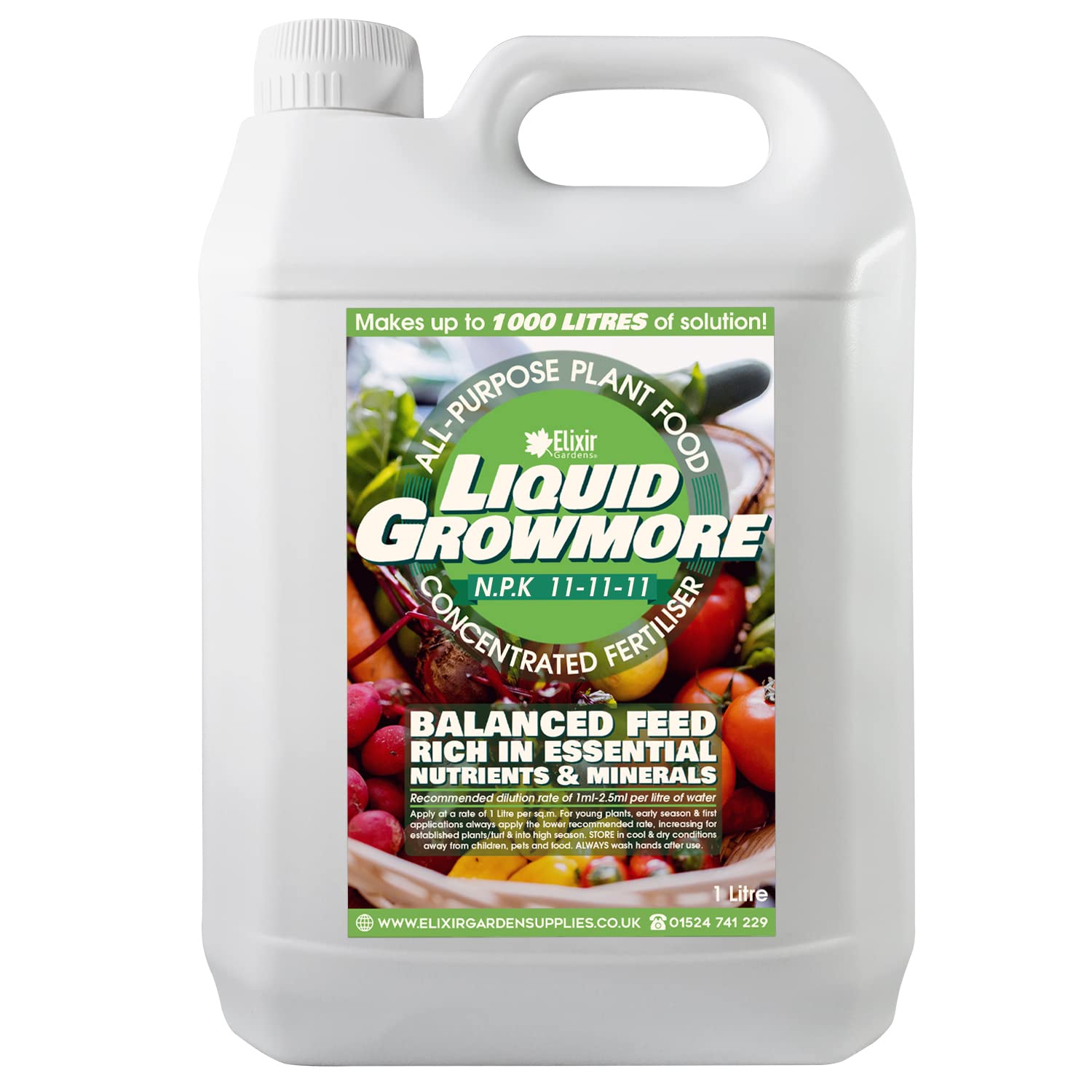 Elixir Gardens Liquid Growmore Concentrate | N.P.K 11-11-11 | 1-10 Litre Bottles Available | Vegetable, Fruit & Flower Food/Plant Fertiliser | 1 L Bottle - Makes up to 1000L