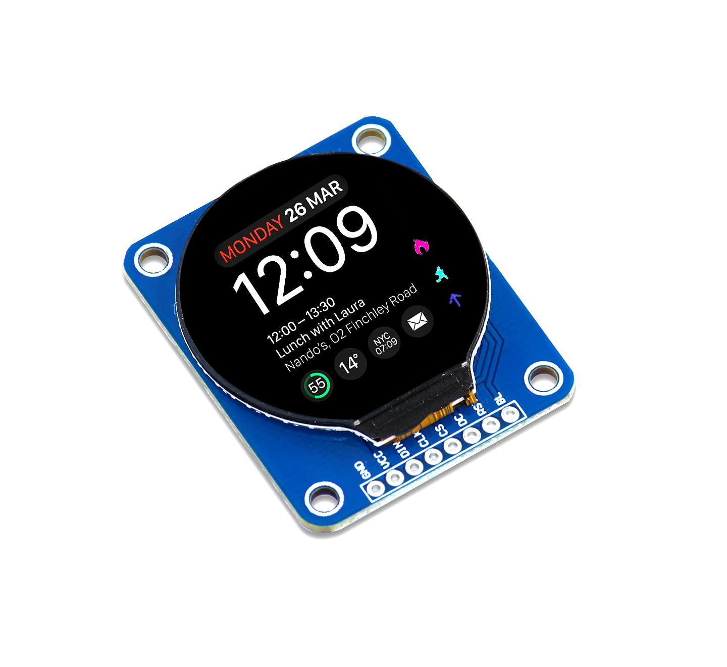 sb components 1.28” Round LCD Breakout, 1.28inch Display Breakout Round LCD with 240x240 Resolution, 65K RGB Colors, SPI Interface for Raspberry Pi, Arduino, etc.