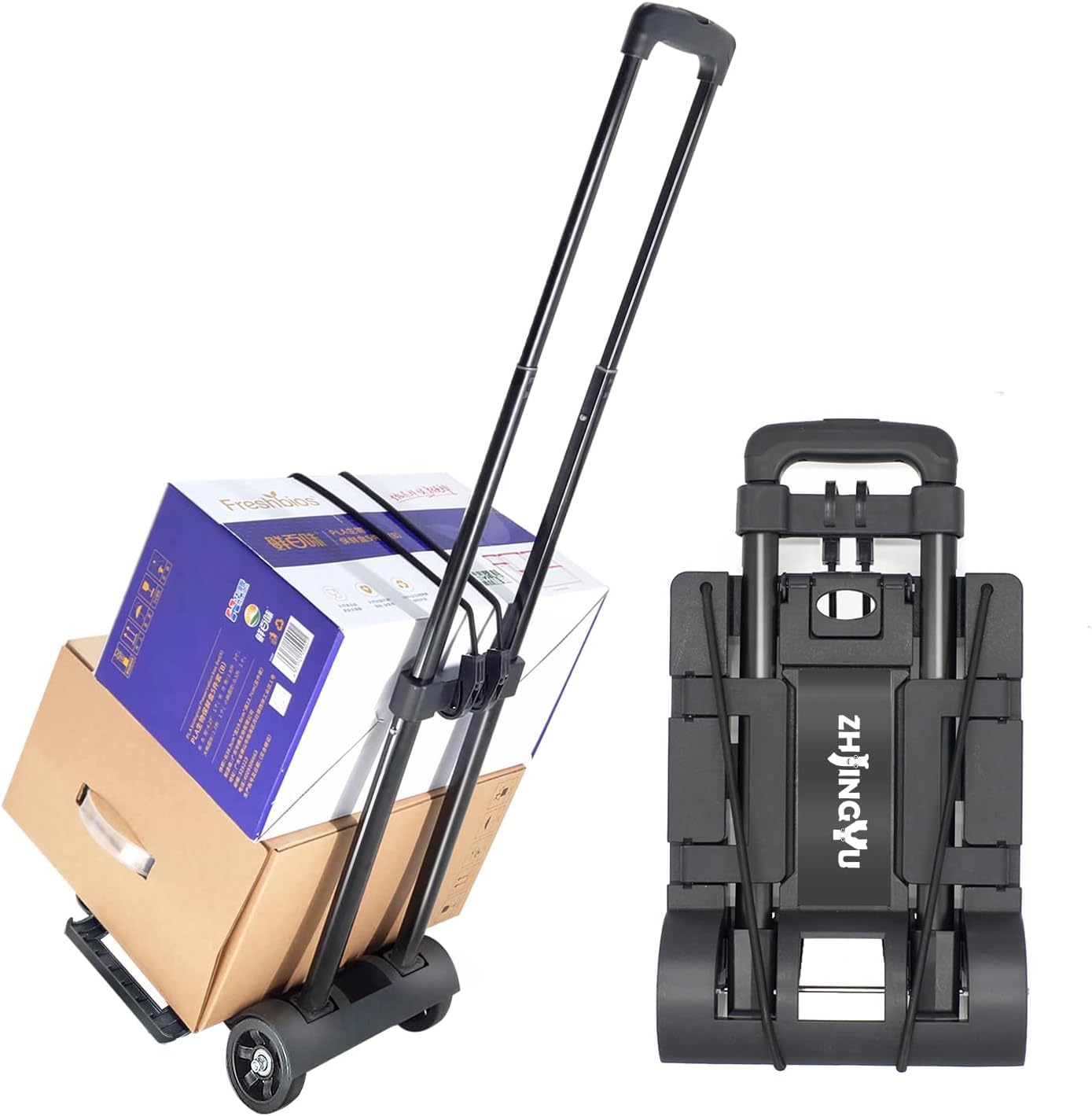 ZHJINGYU Folding Hand Truck Iron Tube Pull Rod Folding Cart Foldable Trolley with Wheels Utility Portable Lightweight Expandable Large Chassis Foldable into Backpack