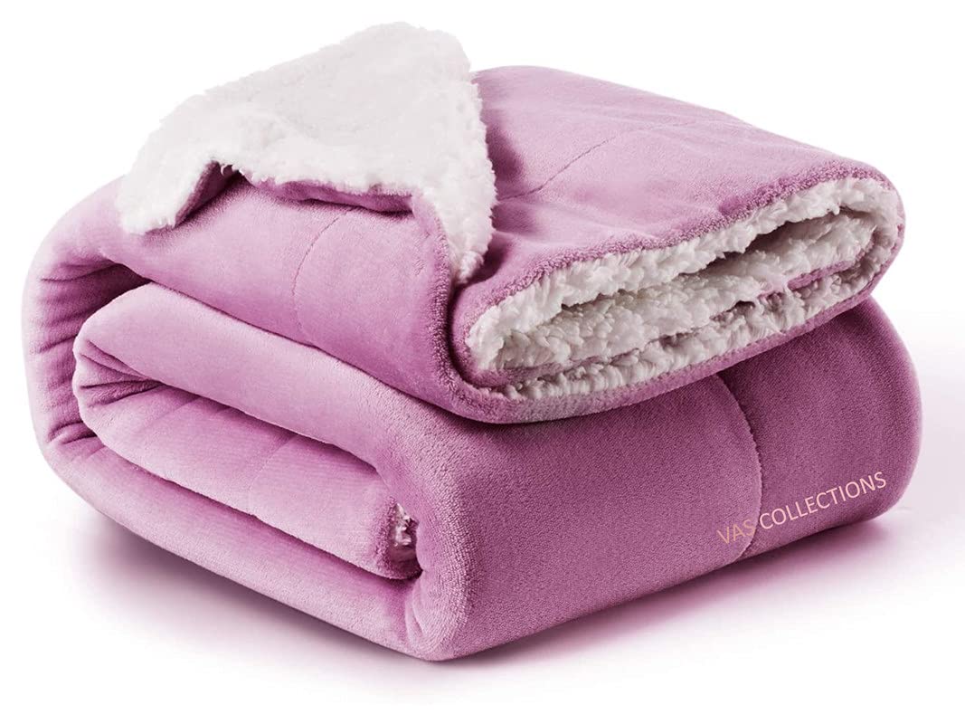 VAS COLLECTIONS® All Season Flannel Sherpa Blanket | Double 220 cm X 230 cm, Pink, Reversible