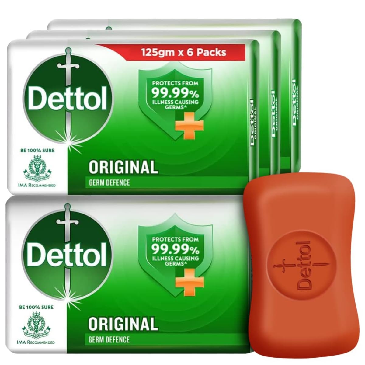 Dettol Original Germ Protection Bathing Soap Bar (Pack of 6 - 125g each), Combo Offer on Bath Soap