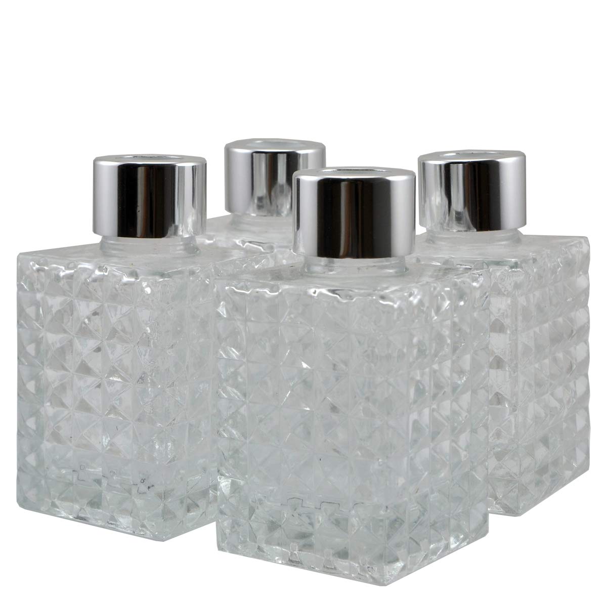 Set of 4 Diamond Emboss Square Glass Diffuser Bottles, Exquisite Essential Oils Container 100ML