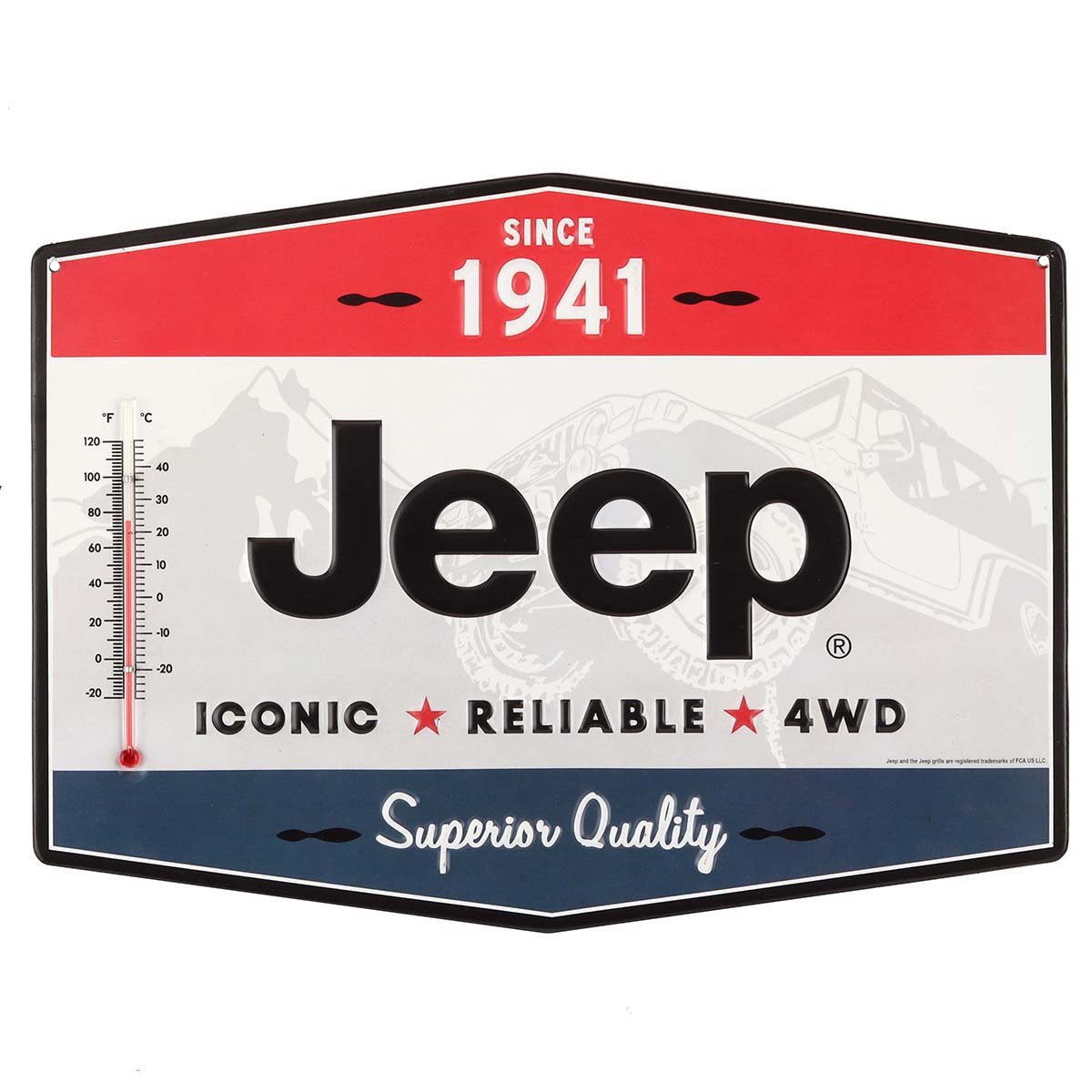 Open Road Brands Vintage Retro Metal Tin Signs - Jeep Metal Thermometer - Great for Garages, Man Caves, Wall Art, Home Decor and Much More