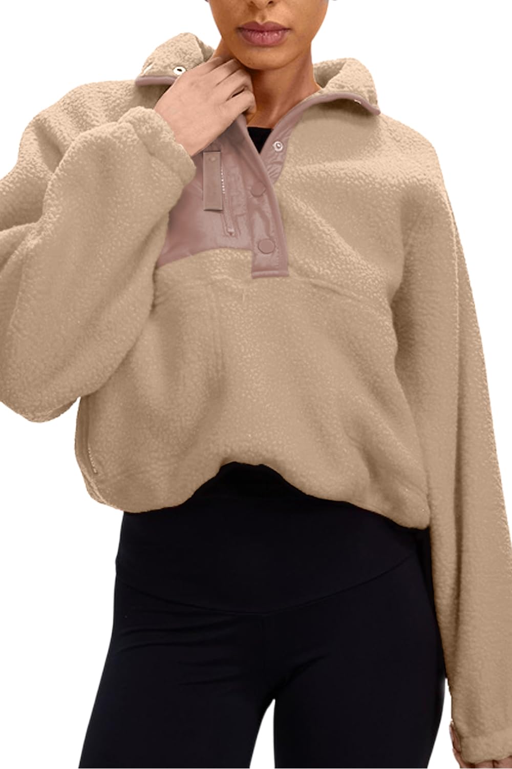 Aoang Womens Oversized Jacket Fuzzy Fleece Coat with Pockets Colorblock