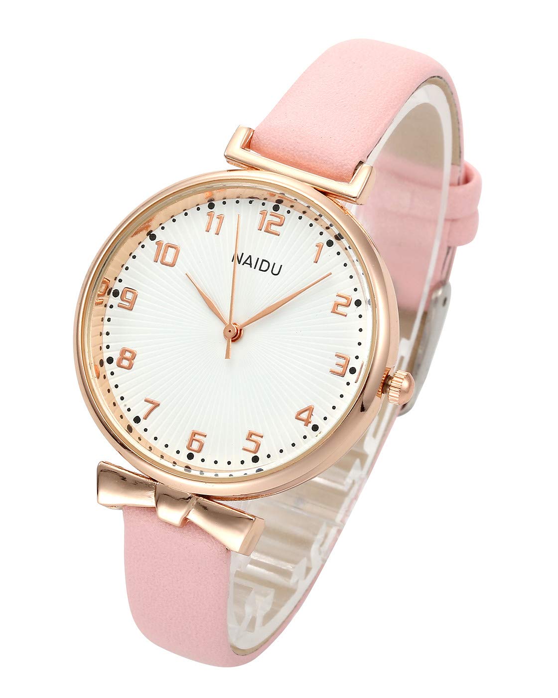 Top PlazaWomens Ladies Classic Simple Leather Analog Quartz Wrist Watch Rose Gold Case Arabic Numerals Casual Dress Watches