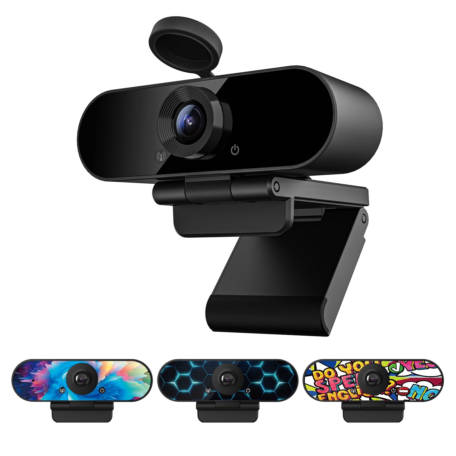 Smilodon 1080P HD Webcam, Pro, with 110° Wide Angle, Privacy Cover, Microphone, Tripod, for Conferencing, Live Streaming, Recording, Compatible with Skype/Zoom/YouTube/Teams