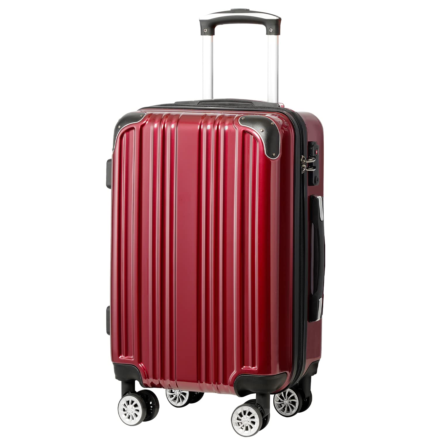 CoolifeLuggage Expandable(only 28") Suitcase PC+ABS Spinner 20in 24in 28in Carry on (wine wind new, S(20in)_carry on)