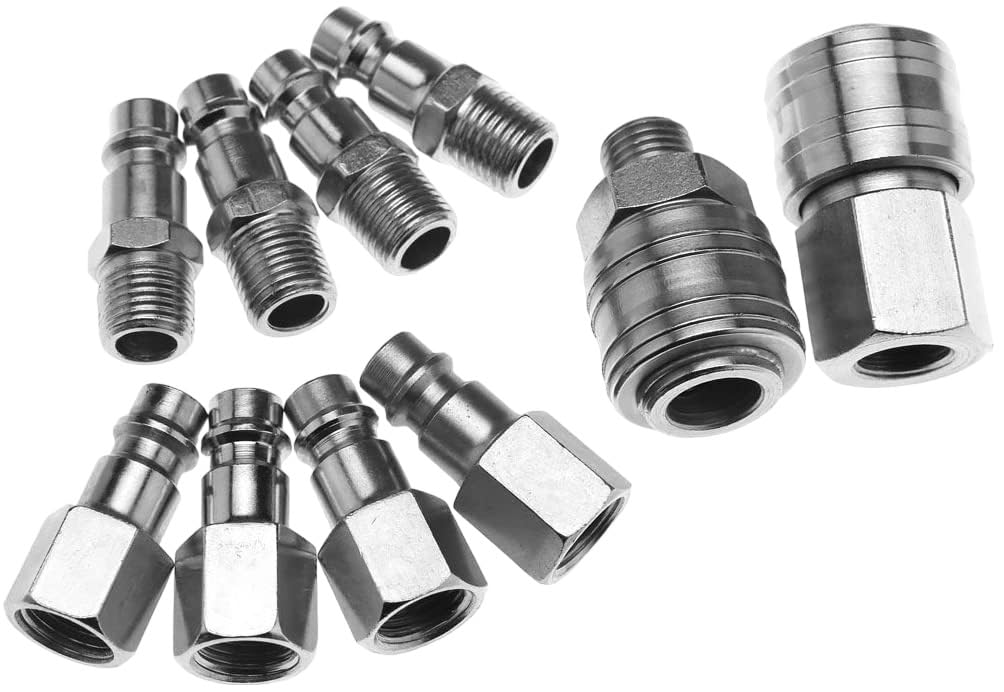 Micro Trader 10pcs Air Line Euro Hose Fitting 1/4" BSP Thread Hose Connector Fittings Set