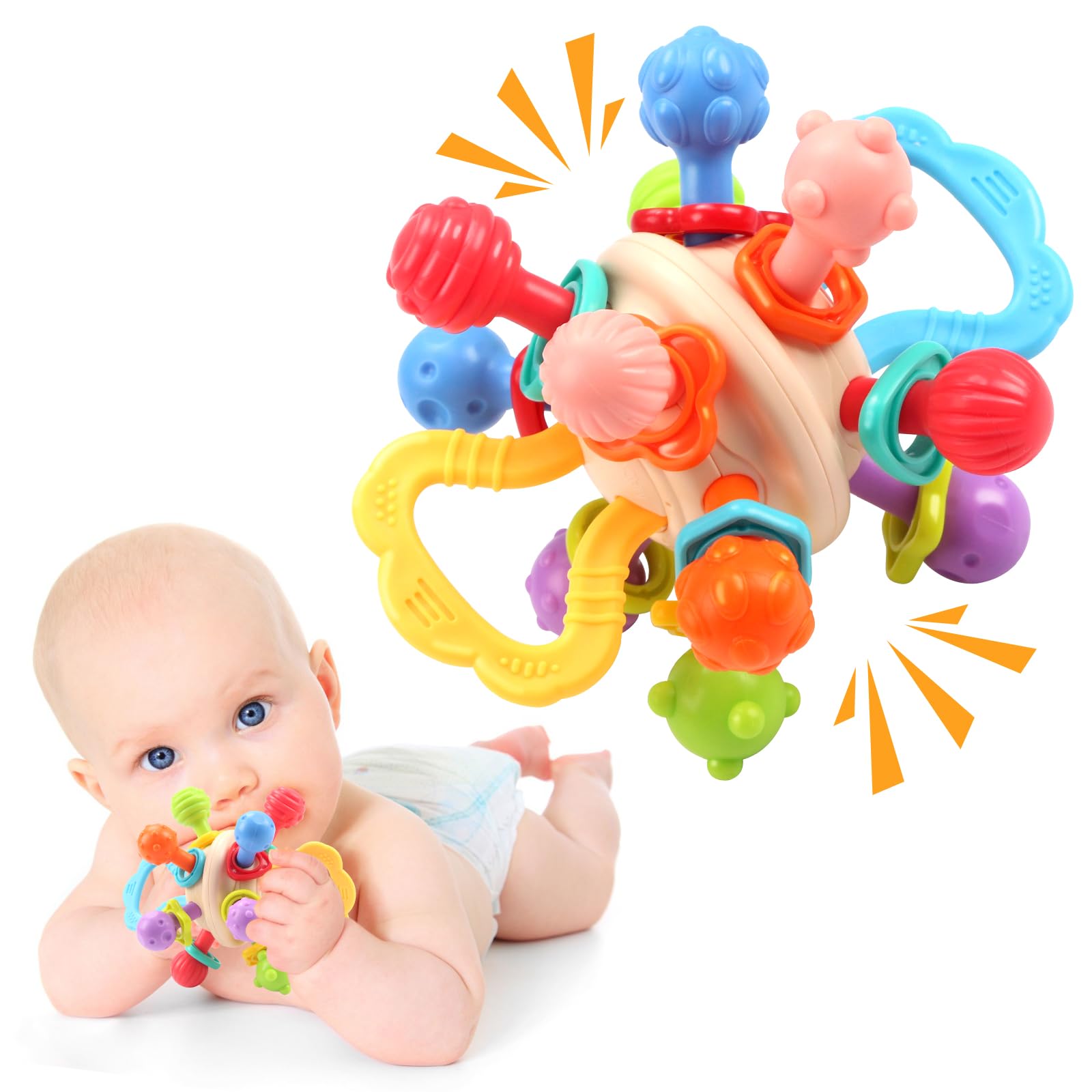 JoyfiaBaby Sensory Teething Toys, Baby Teethers Montessori Toys, Infant Newborn Rattles Toy Ball, Educational Learning Developmental Gifts for 0 3 6 9 12 18 Months 1 2 Year Old Boys Girls Toddlers