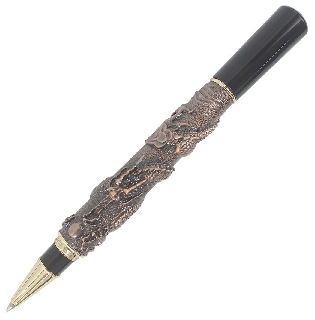 Abcsea 3D Carved Eastern Dragon Dragon Rollerball Pen, Screw-type Cap - Red Copper