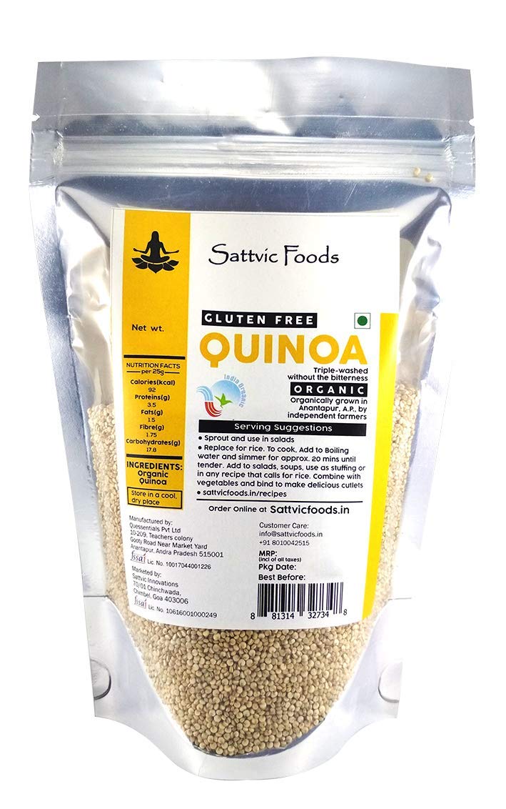 Sattvic Foods Certified Organic Quinoa (1.1 kg) | A Superfood - Gluten Free, Complete Protein, Fibre-Rich | Diabetic-Friendly | Diet Food For Weight Loss | Replace for Rice, Add to Salads & Soups