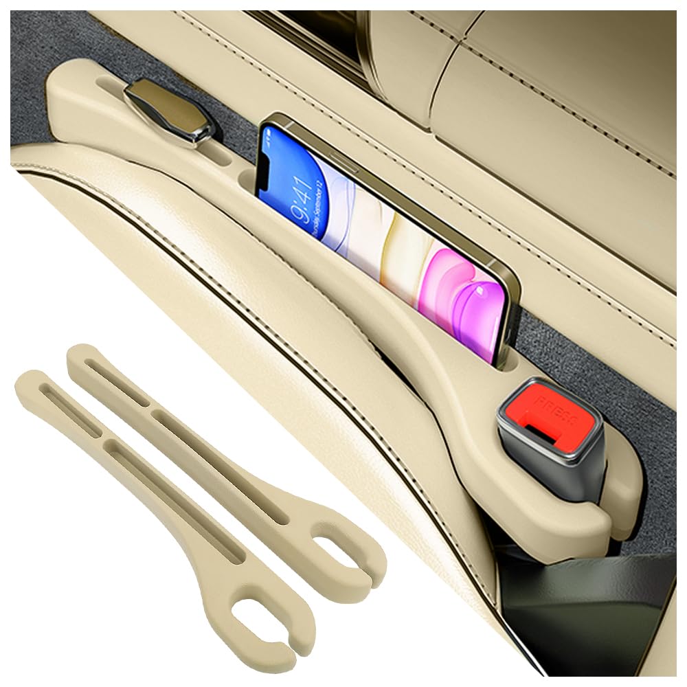 SSNNUU 2PCS Car Seat Gap Filler Organizer with Phone Holder,[Upgrade Version] Car Seat Gap Organizer for Prevent Falling,Essential Car Accessories Car Side Seat Gap Filler (Beige)