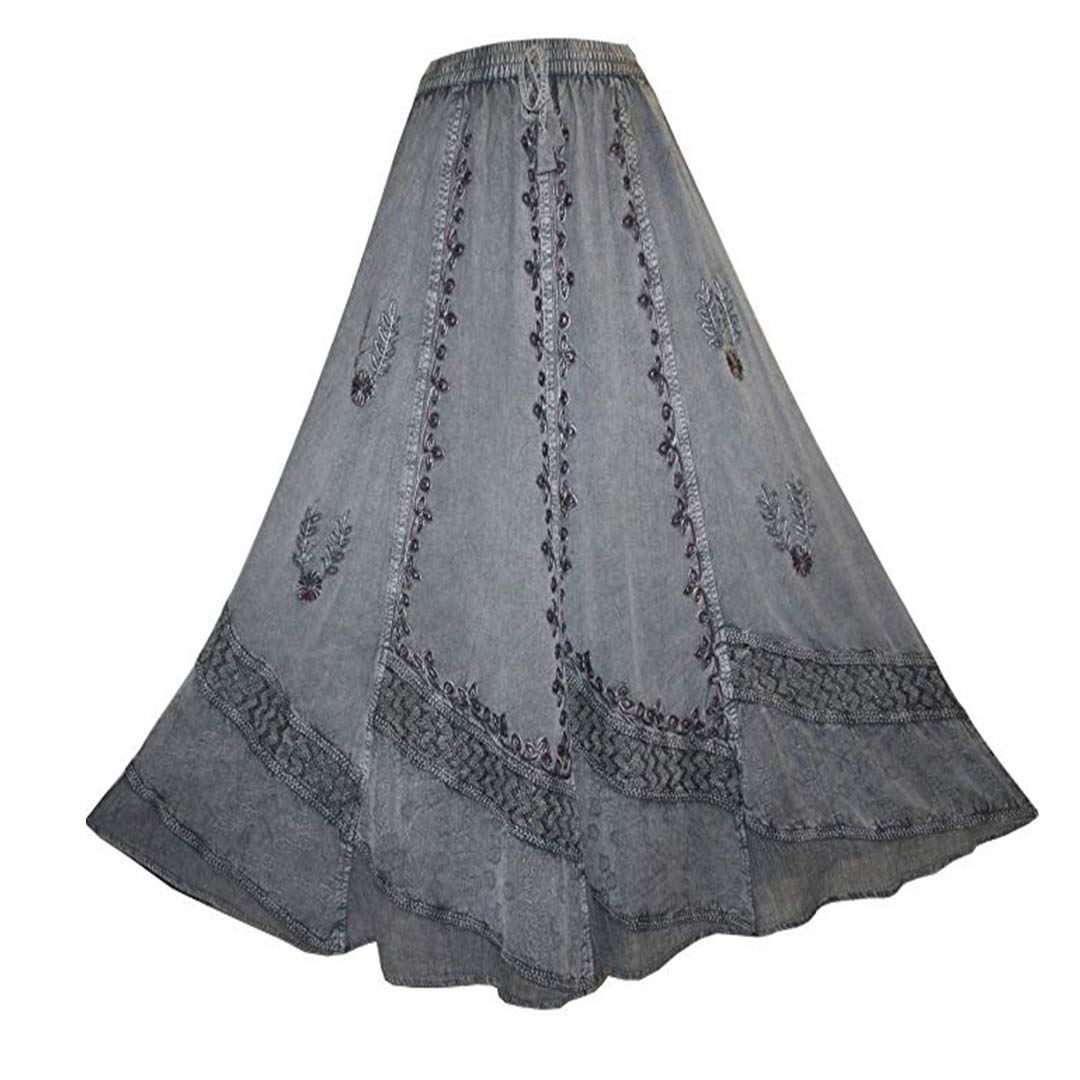 Agan Traders Women's Bohemian Medieval Dazzling Flared Elastic Waistband Gypsy Long Embroidered Skirt Maxi