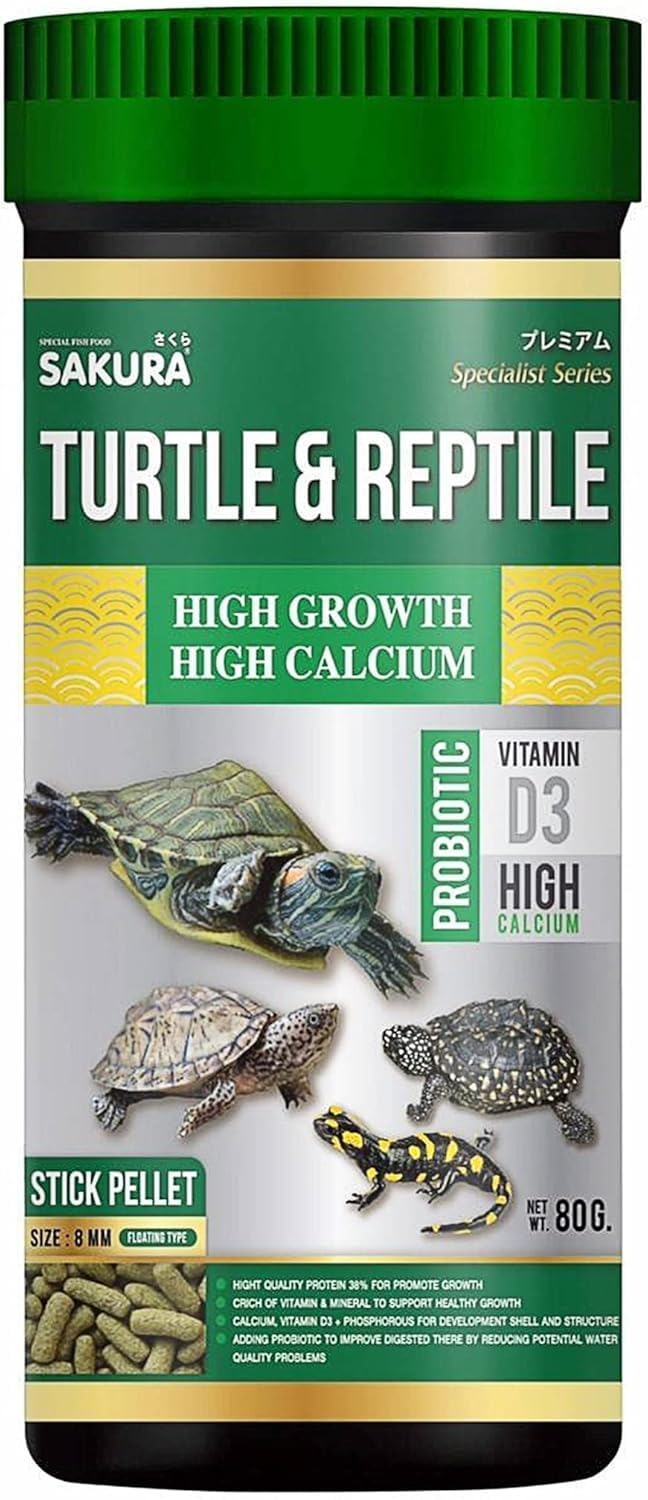 High Protein Turtle Food & Reptile Feed Floating Sticks Growth Formula Pellets Calcium Vitamin D3 Phosphorous Support Robust Tortoise Shell Bone Teeth Picky Aquatic Baby & All Age Turtles Food 2.82 Oz