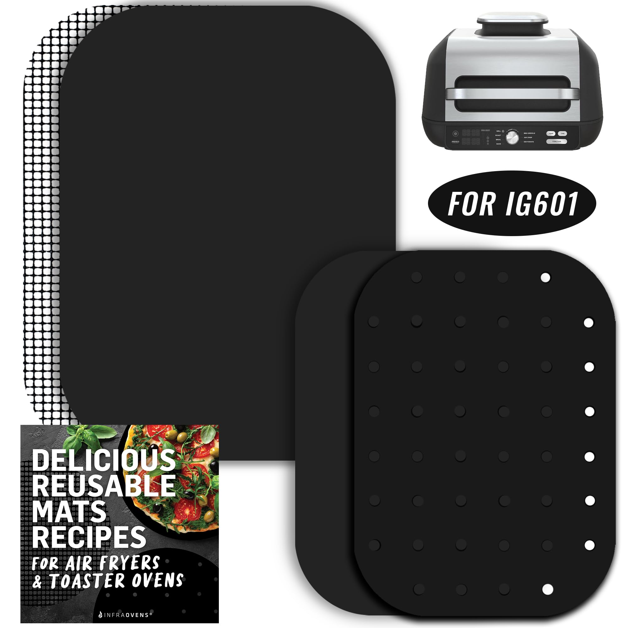 Reusable Liners for Ninja Foodi XL Pro Grill & Griddle IG601 7-in-1 Electric Indoor Grill, Air Fryer Accessories Combo, Replacement for Parchment Paper, Non Stick and Dishwasher Safe by INFRAOVENS